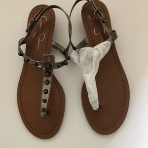 Jessica Simpson gunmetal studded sandals NIB 9.5